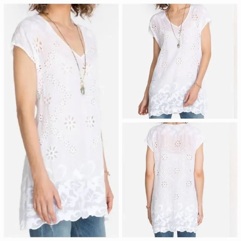 ☔️🔥Johnny Was White Embroidered Eyelet Venetia Tunic Top Medium